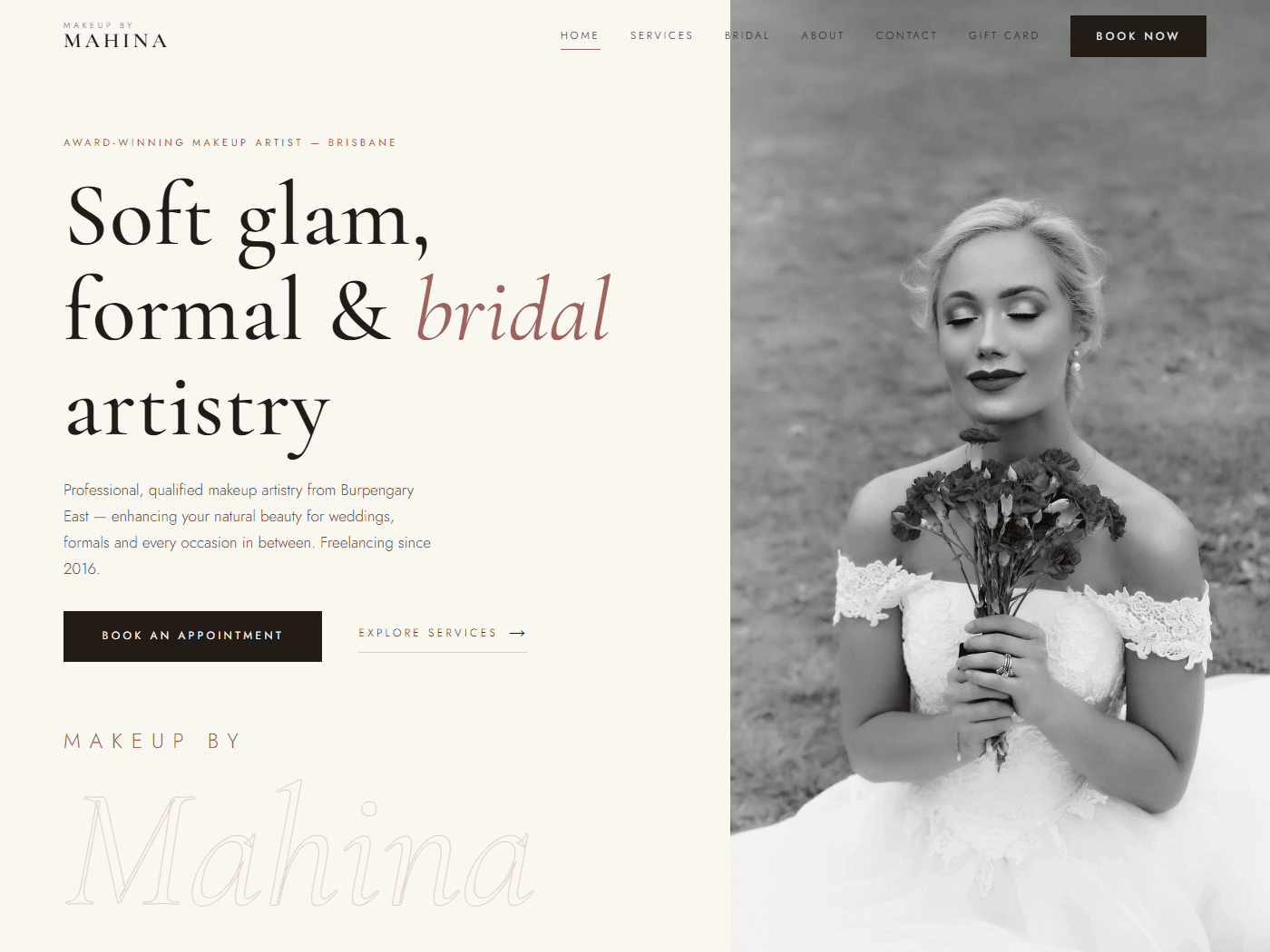 Makeup by Mahina website homepage